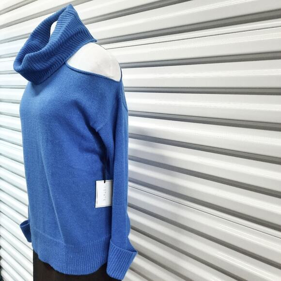 1.State Sweater Women's Medium Blue Turtleneck Cold Shoulder Pullover Cozy Top - Picture 6 of 9